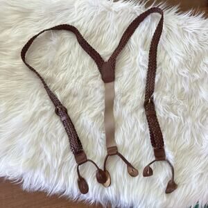Unbranded | Men’s Brown Braided Woven Leather Adjustable Braces Suspenders Ivory